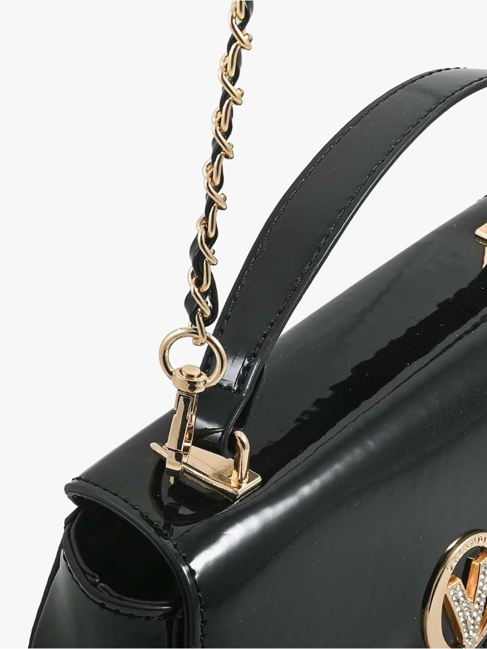 Valentino Orlandi Black Top Handle Patent Vegan Leather Crossbody Bag - Picture 7 of 8